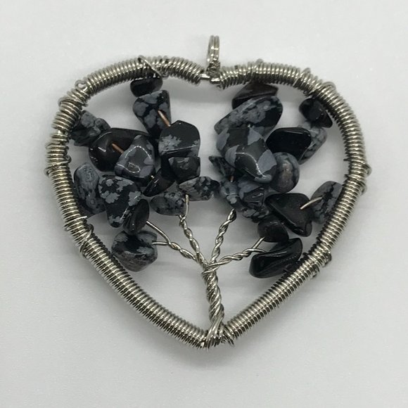 Snowflake Obsidian Tree Of Life Wirewrap Pendant - Picture 1 of 6